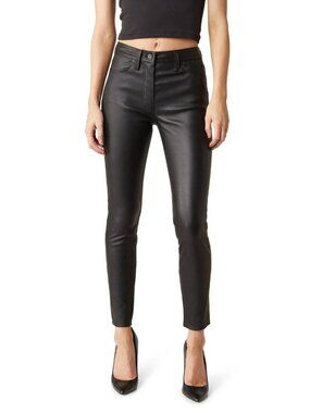 Hudson Women's Barbara High Rise Skinny Ankle Leather Pants Black Size 29